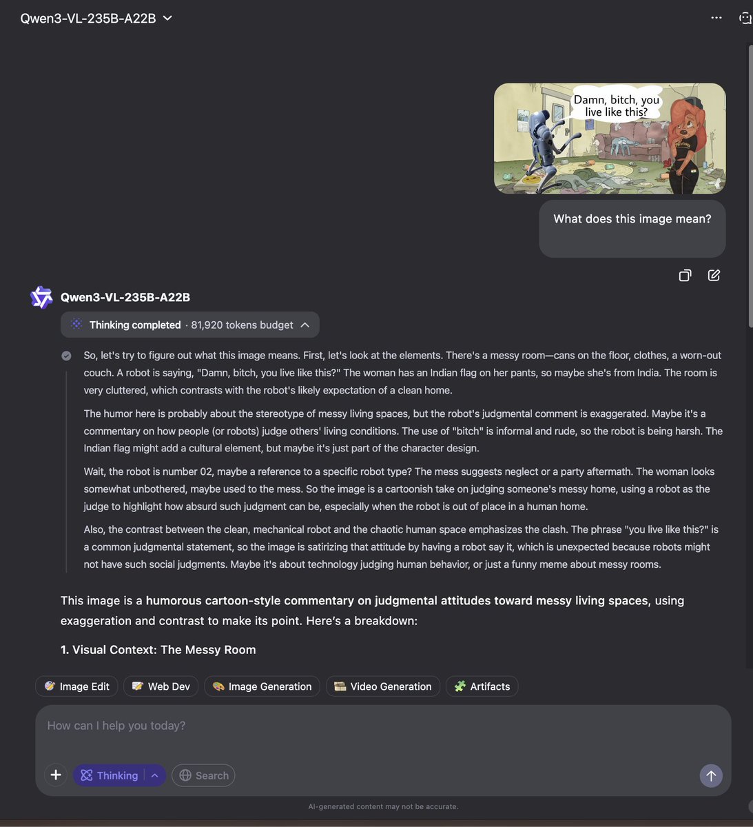 Ou o "Qwen 3 Max Thinking" é comportamentalmente idêntico ao VL-235B, inclusive por ter visão, ao contrário do Qwen 3 Ma