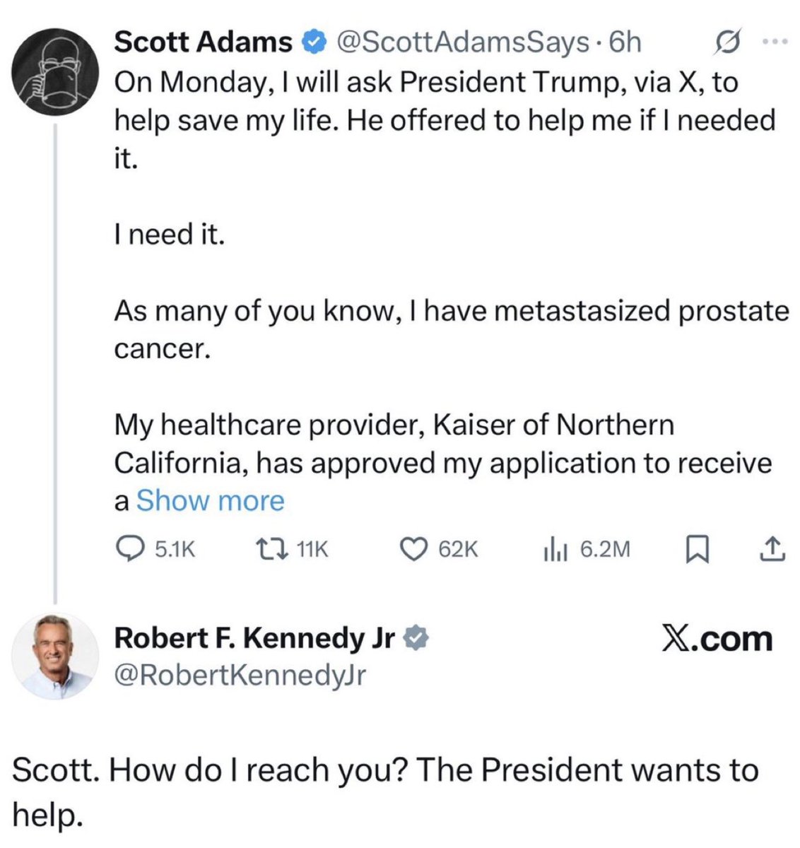 krassenstein's tweet image. Nothing against Scott Adams... I genuinely wish him the best as he battles cancer.

But as someone who’s supported a political movement fighting to strip people of health coverage and opposing Medicare for All, maybe he’s beginning to realize that not everyone can just call the…