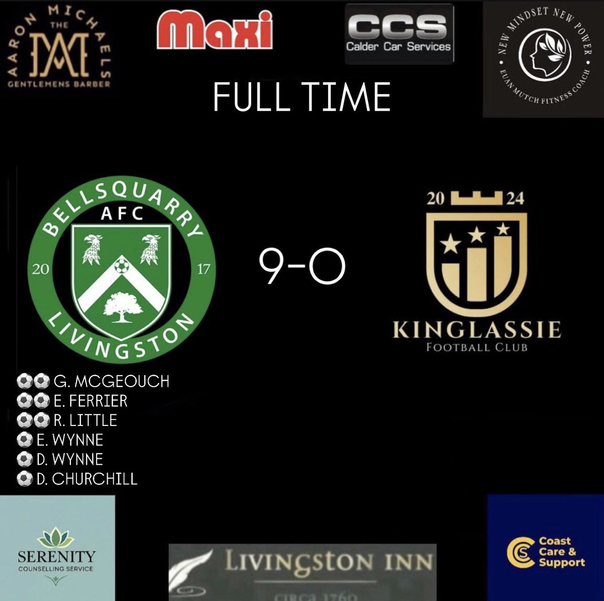 Full time at Armadale ends with the Quarry’s name in the hat for the next round, with an excellent 9-0 win.

Goals via braces from Gary McGeouch, Elliott Ferrier, Russ Little and 1 each from Ethan Wynne, Declan Wynne and David Churchill