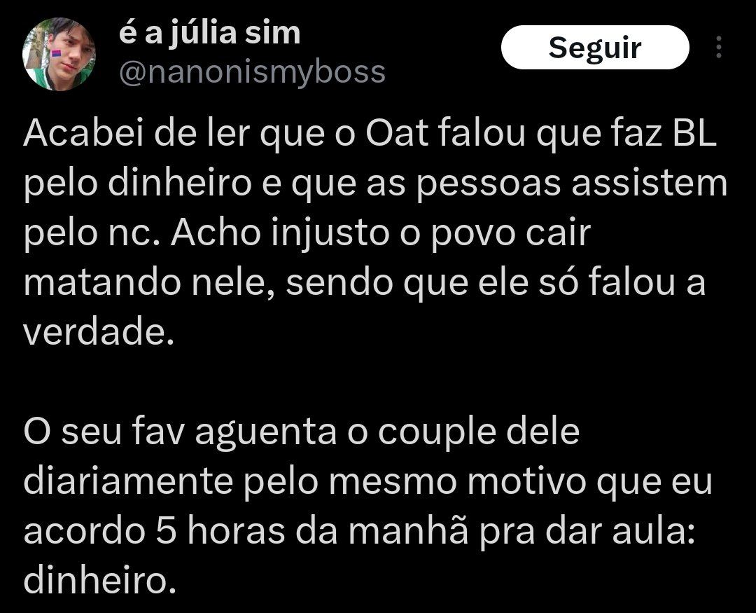 lexxtiz's tweet photo. não é justo atores e pessoas da comunidade lutarem dia e noite contra falas desse tipo, pra você @nanonismyboss vim defender as mesmas falam com o argumento de que precisa de dinheiro como se eles fossem necessitados e não tivessem outra forma de ganhar, uma vergonha pra você. https://t.co/lcRfmB9nav