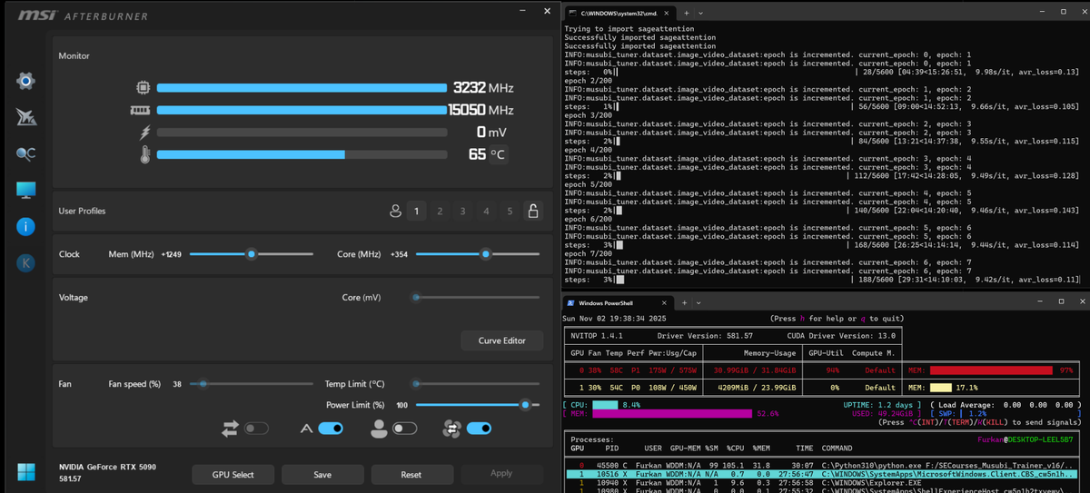 Qwen Image models full Fine Tuning speed on Windows with RTX 5090