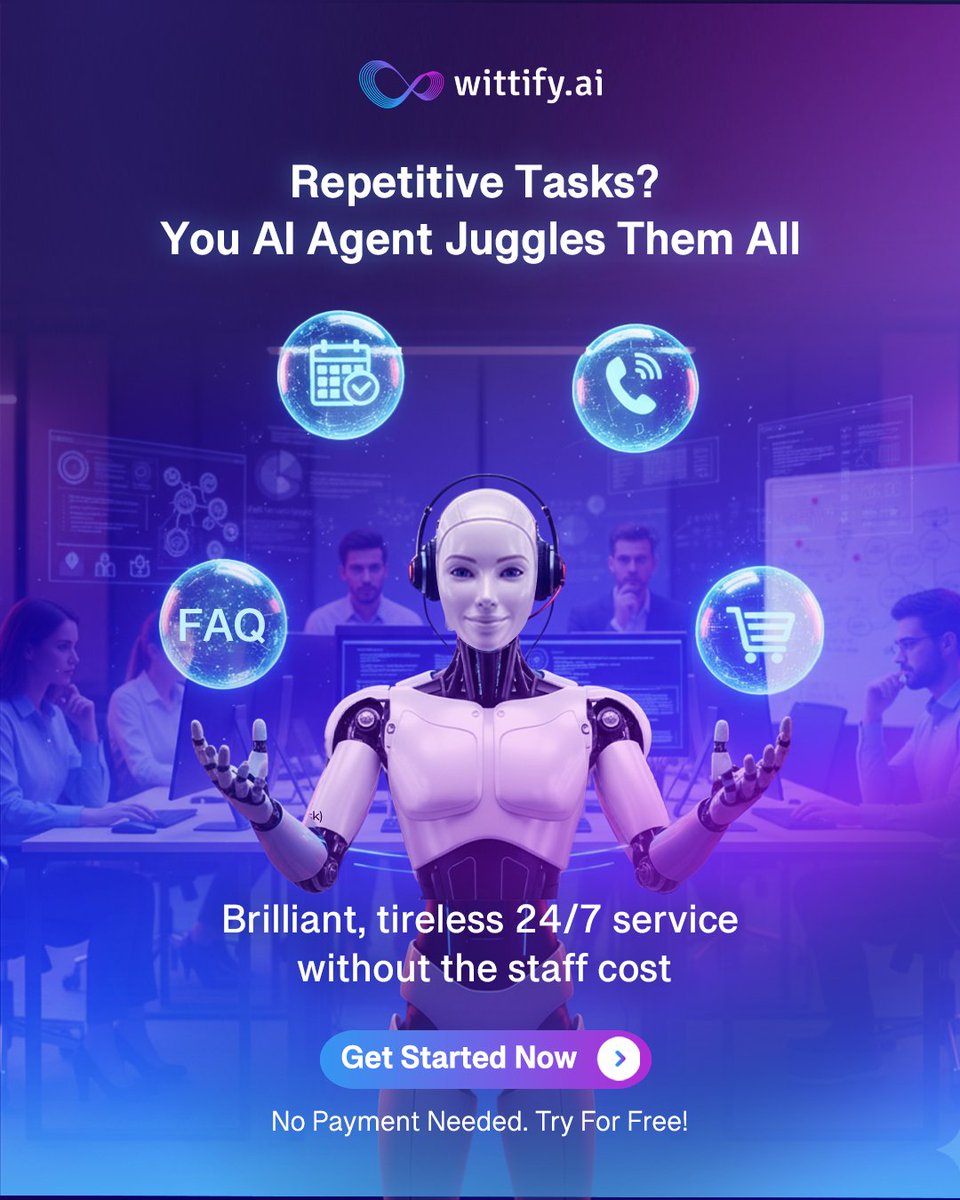 Are repetitive tasks eating up your team's time?
Let your Wittify.ai Agent take over.
Get 24/7, high-quality service for your customers without the extra staff cost.
Try it Now for Free!
wittify.ai