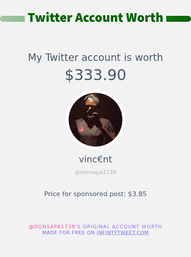 My Twitter worth is: $333.90

➡️ infintytweet.me/account-worth