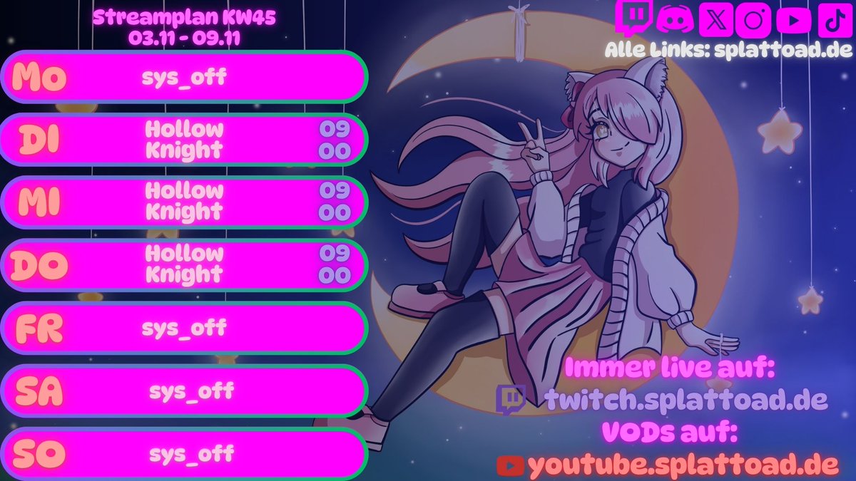 Streamplan KW45 | 03.11 - 09.11
  
Im letzten Steam haben wir den Seelenmeister und die Mantafürsten besiegt und Tiefnest erkundet. Wir knüpfen dort an und machen weiter!

#𝑟𝑎𝑖𝑛𝑏𝑜𝑤𝑣𝑒𝑟𝑠𝑒 || #GERVtuber || #affiliate || #schedule