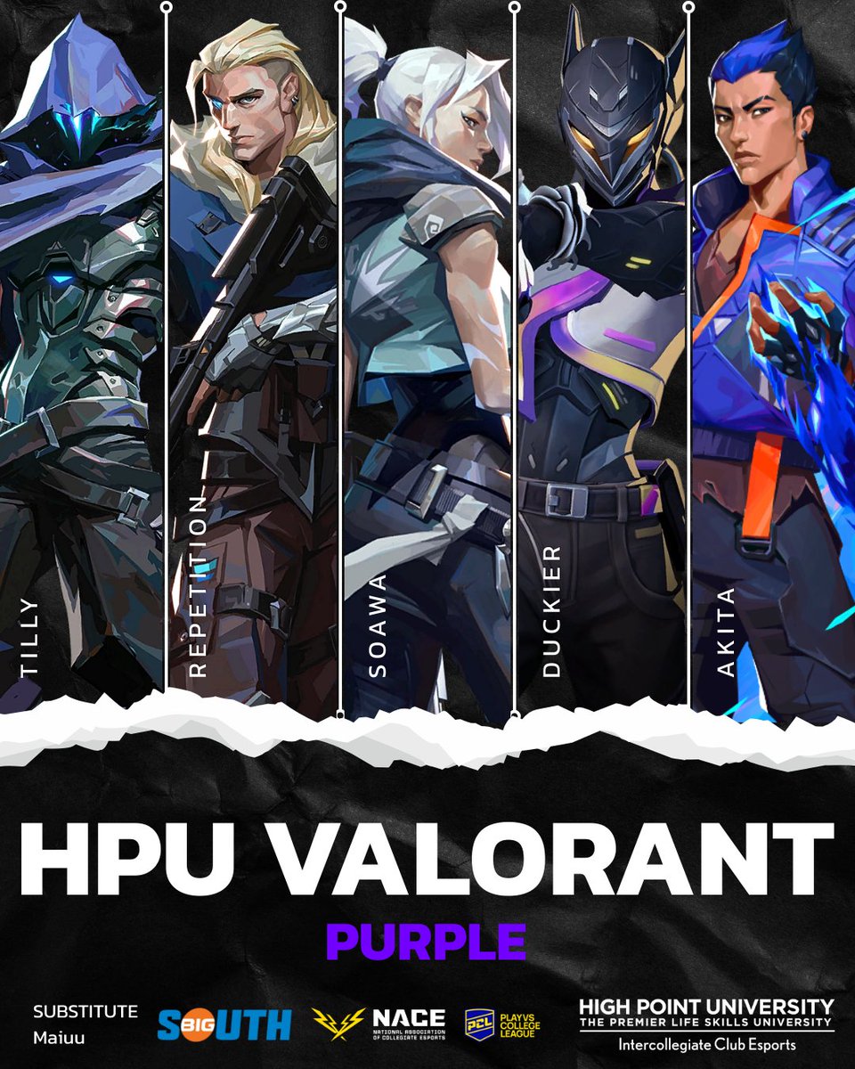 MEET THE TEAM: HPU VALORANT PURPLE
Tilly
Repetition <a href="/repetitionvlr/">Repetition</a> 
Soawa <a href="/soawafps/">soawa</a> 
Duckier
Akita <a href="/Eattrash7/">HPU Akita</a> 
Maiuu <a href="/MaiuuVLR/">Maiuu Gaming :3</a> 
#hpuesports #panthersesports