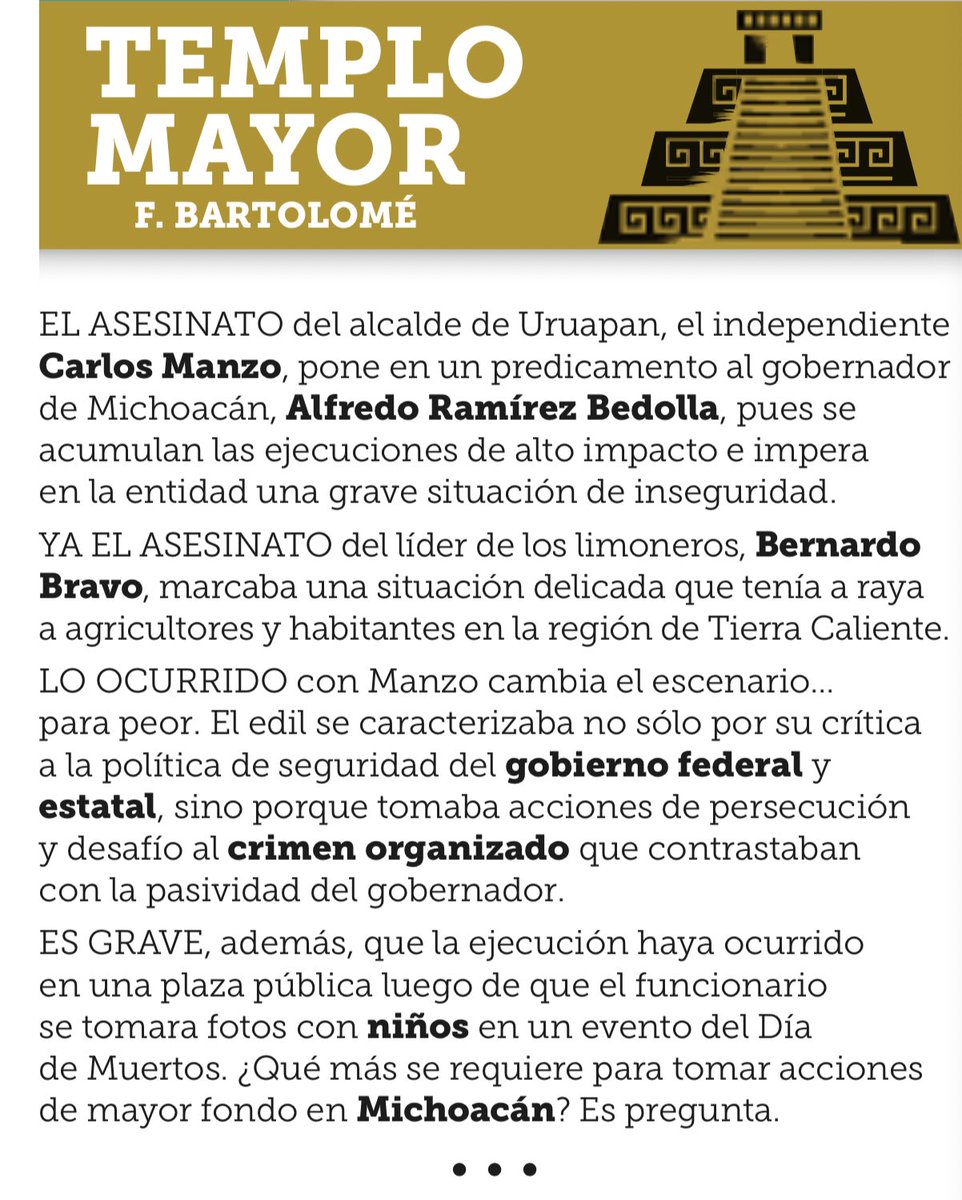 JLozanoA's tweet photo. 🚨‼️Esto, señoras y señores, se llama negligencia criminal. Y los responsables tienen nombre y apellido: @Claudiashein @ARBedolla 

Descanse en paz Carlos Manzo. Y no, no es un dato estadístico más. En un auténtico drama humano y familiar. 

@Reforma https://t.co/Ca3sKKnKyr