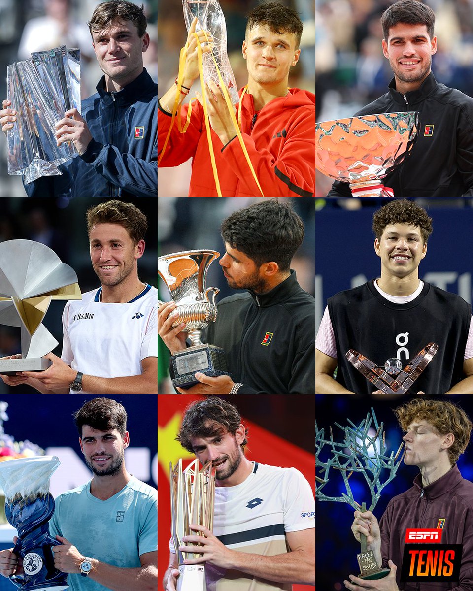 ESPNtenis's tweet image. 🔥 Todos los campeones de M1000 de la temporada:

🇬🇧 Jack Draper - Indian Wells 🏆
🇨🇿 Jakub Mensik - Miami 🏆
🇪🇸 Carlos Alcaraz - Monte-Carlo 🏆
🇳🇴 Casper Ruud - Madrid 🏆
🇪🇸 Carlos Alcaraz - Roma 🏆
🇺🇸 Ben Shelton - Toronto 🏆
🇪🇸 Carlos Alcaraz - Cincinnati 🏆
🇲🇨 Valentin…