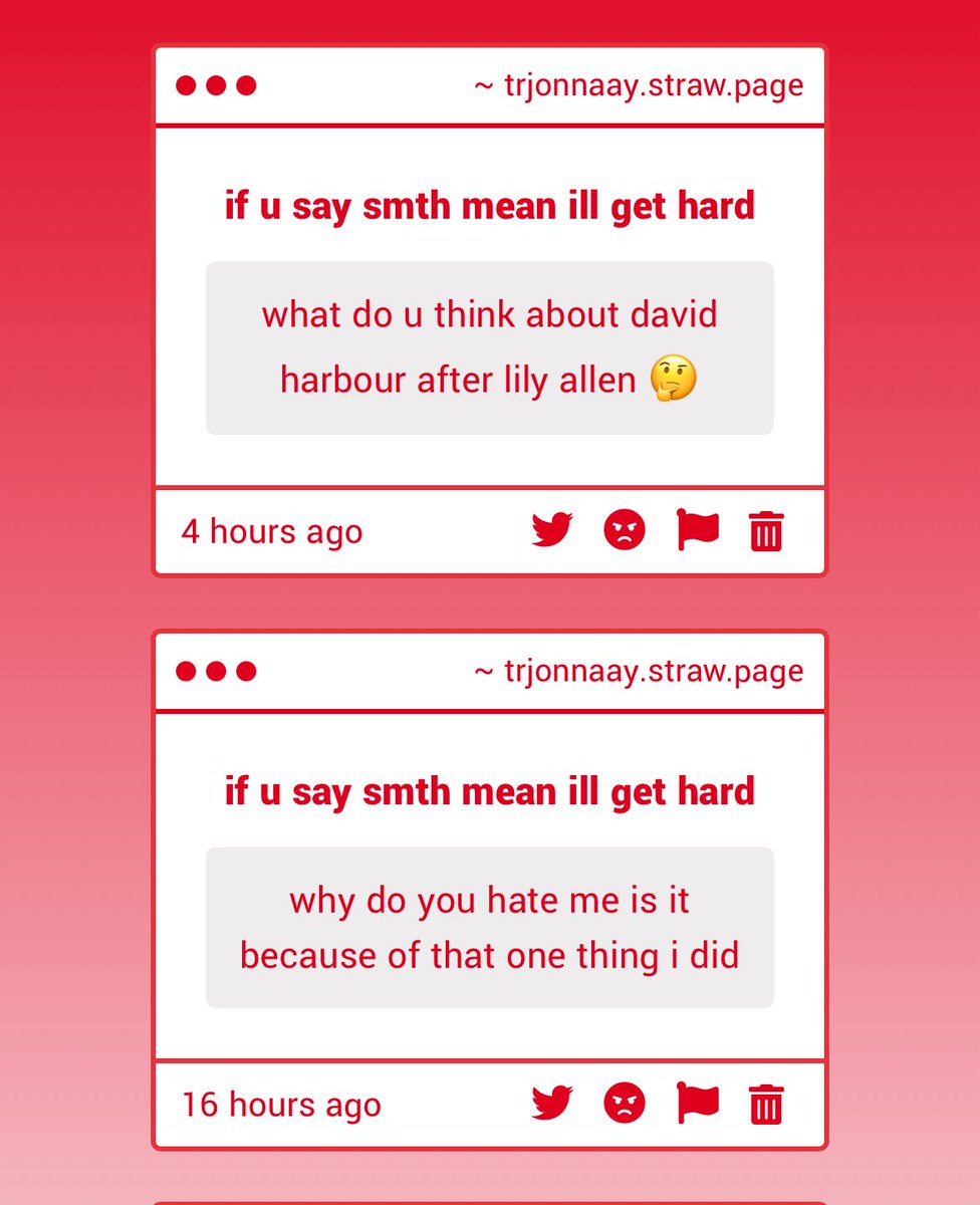 i know david harbour is poo from a bum but i like lily allens music idk if she’s done anything bad

depends who u are this is very vague😭😭

trjonnaay.straw.page