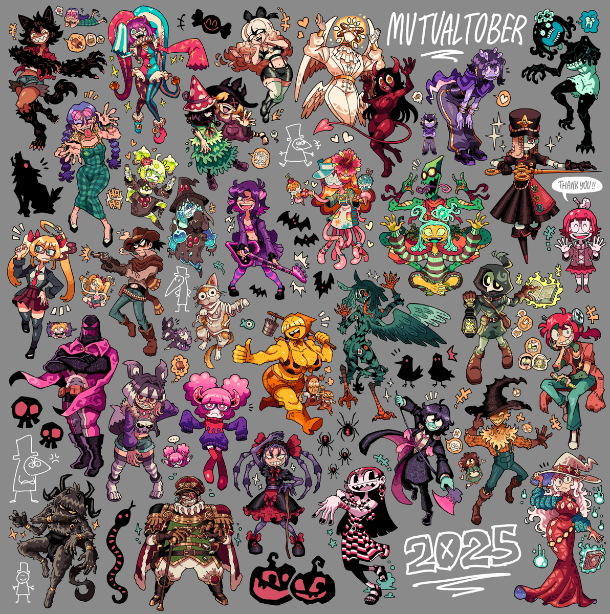 Throughout all of October, I drew a mutual's character every day! 
Here they all are in one big image!
Had a lot of fun drawing them all 🧡