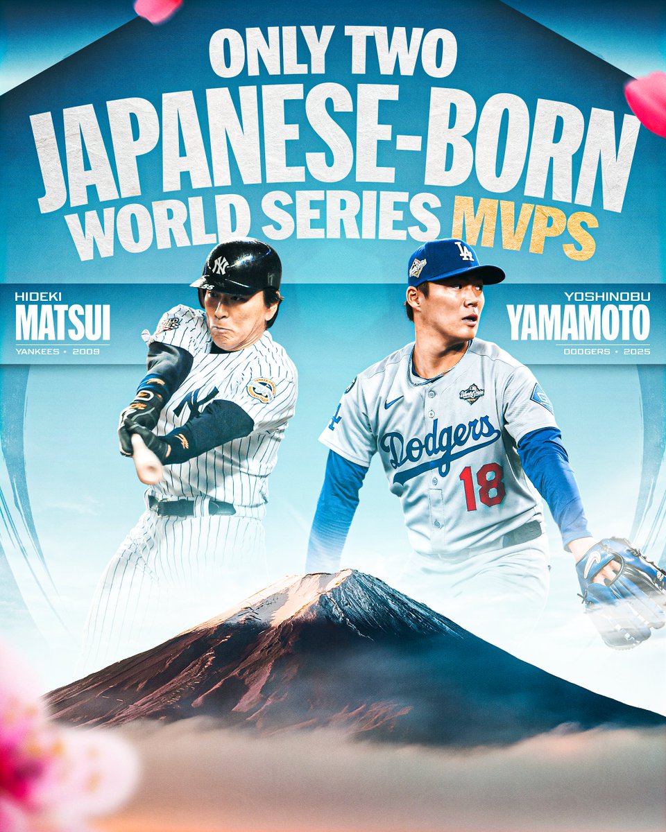 MLB's tweet image. With a performance for the ages, Yoshinobu Yamamoto becomes the 2nd Japanese-born World Series MVP 🇯🇵👏