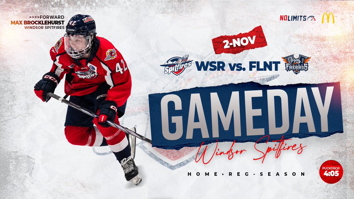 GAMEDAY!

The Firebirds are in town!

🏒: 4:05pm
📍: WFCU Centre 
🆚: Flint Firebirds 
📺: YourTV Windsor 
💻: FloHockey
🎙️: AM800
📲: Twitter for live updates 

#WindsorSpitfires #NoLimits
<a href="/McDonaldsCanada/">McDonald's 🇨🇦</a>