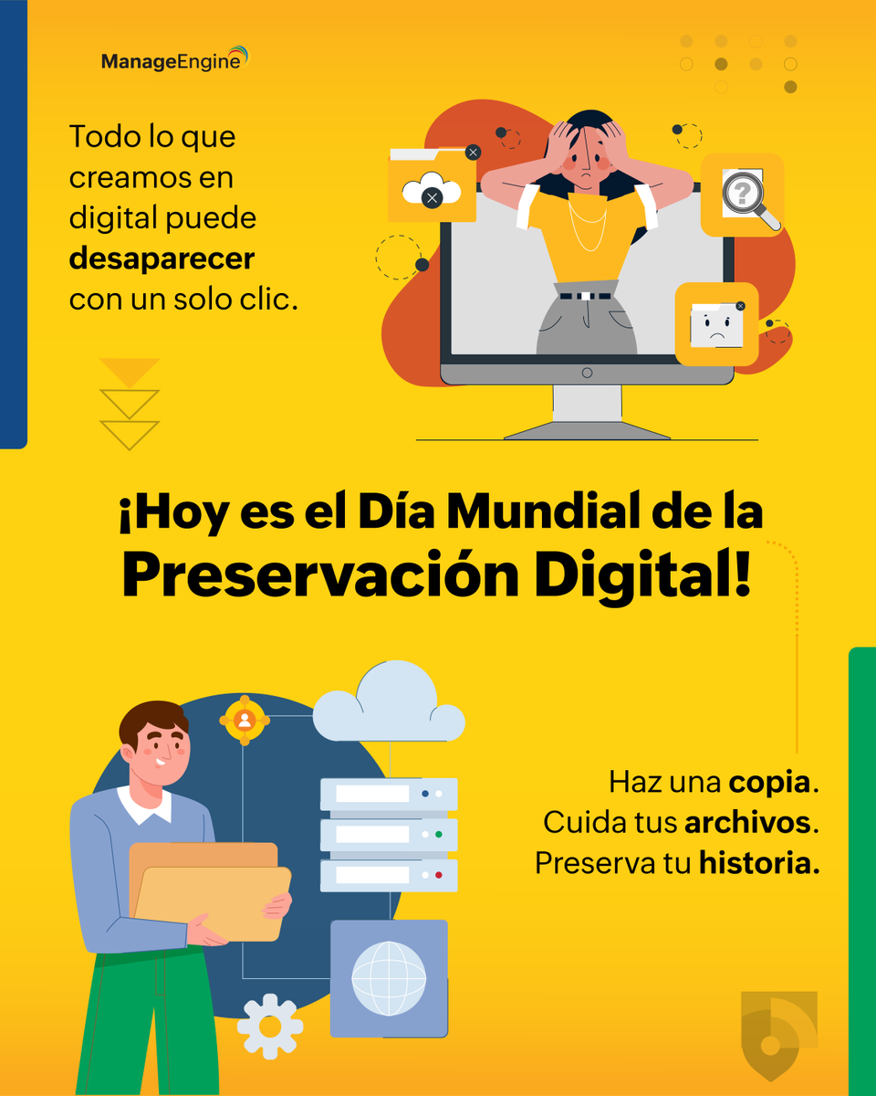 ManageEngineLA's tweet image. 💾 🌍 Hoy conmemoramos el #DíaMundialdelaPreservaciónDigital en #ManageEngineLATAM. Creemos que proteger y mantener viva la información digital es clave para construir un futuro sostenible del conocimiento. 📚💡 Y tú, ¿ya hiciste tu copia de seguridad?✨