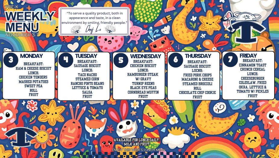 NEMiddle's tweet image. 🍳🥪 Breakfast &amp;amp; Lunch Menus for November 3–7 🍎🍔
Check out what’s being served this week in our cafeterias!
#4theT