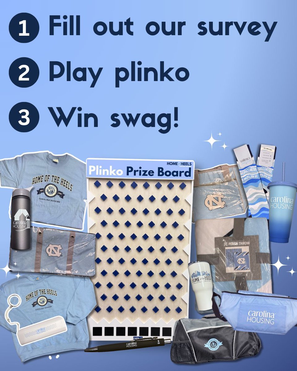 2 days until you can win swag by completing our resident feedback survey and get your voice heard! Stay tuned for our tabling schedule for a chance to win swag at our plinko board!
