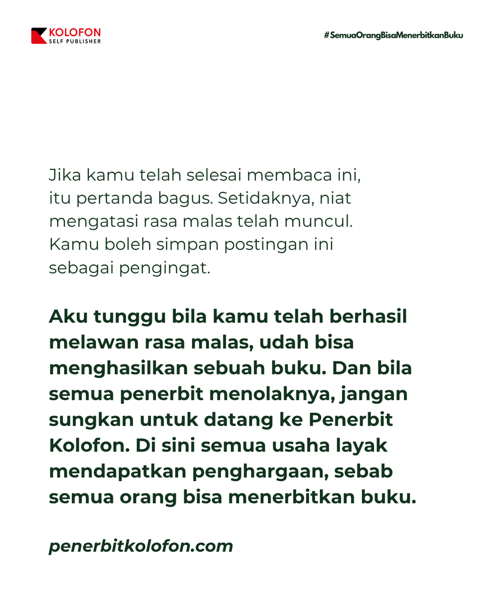 kolofonmedia's tweet photo. Aku tunggu karyamu di https://t.co/PAXY3UtFWA 😊

#PenerbitKolofon #SelfPublisher #SelfPublishing
#SemuaOrangBisaMenerbitkanBuku https://t.co/IciTKalfAa