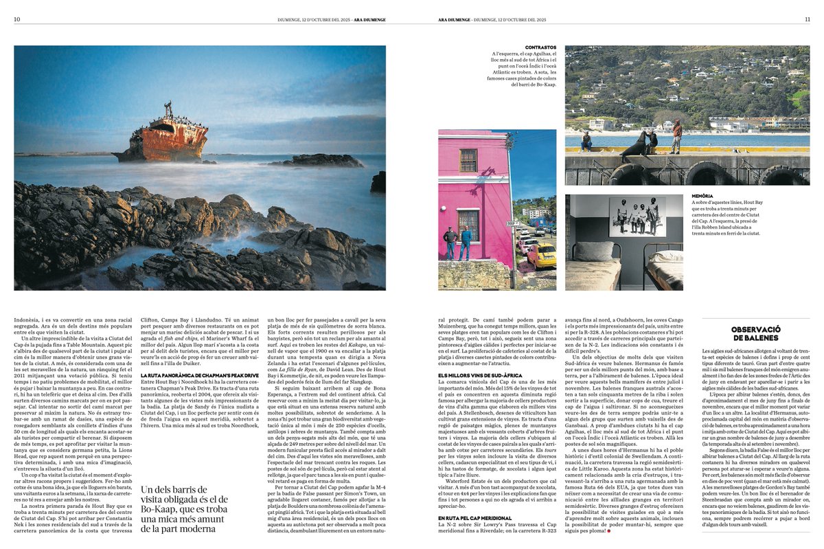 Fa un parell de setmanes vaig pblicar un extens article sobre Ciutat del Cap en el suplement del diari ARA