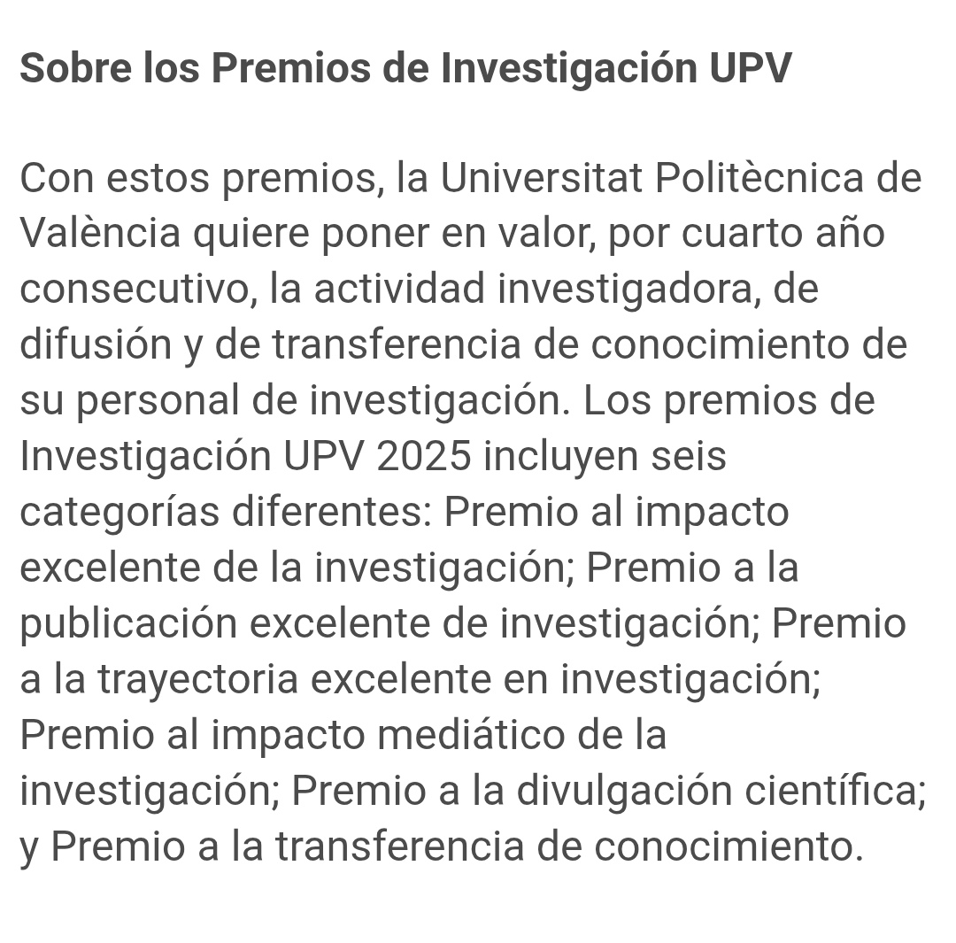 Un año más se celebran los premios de investigación UPV y ¡¡soy finalista la categoría de Divulgación Científica!! 🥰🥰 
El martes 4, se fallará la decisión del jurado en una gala.

Ilusión. #PremiosInvestigacionUPV