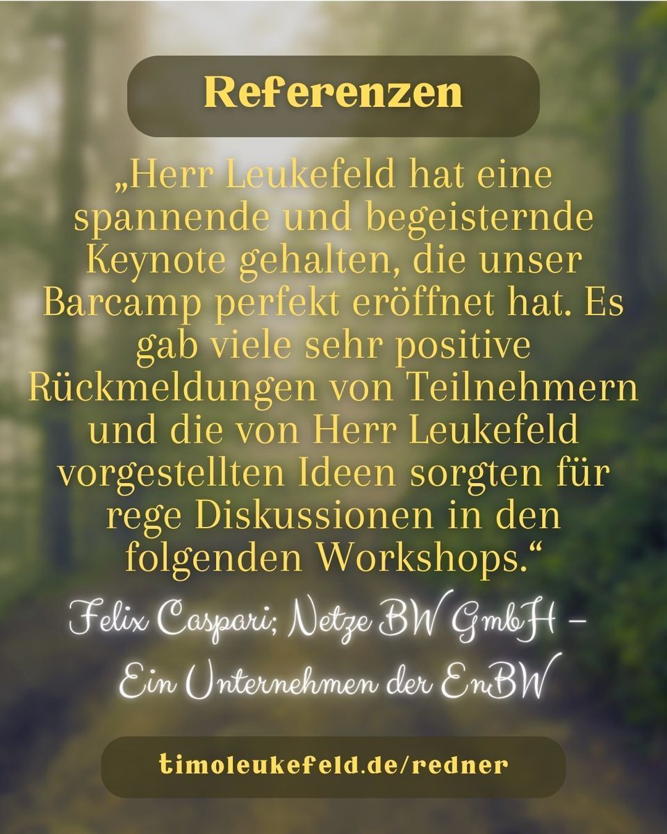 Was sagen Kunden zu meinen Vorträgen? In den Rednerreferenzen habe ich einige Zitate der letzten Jahre zusammengestellt. 

👉 Information und Buchung: timoleukefeld.de/redner/