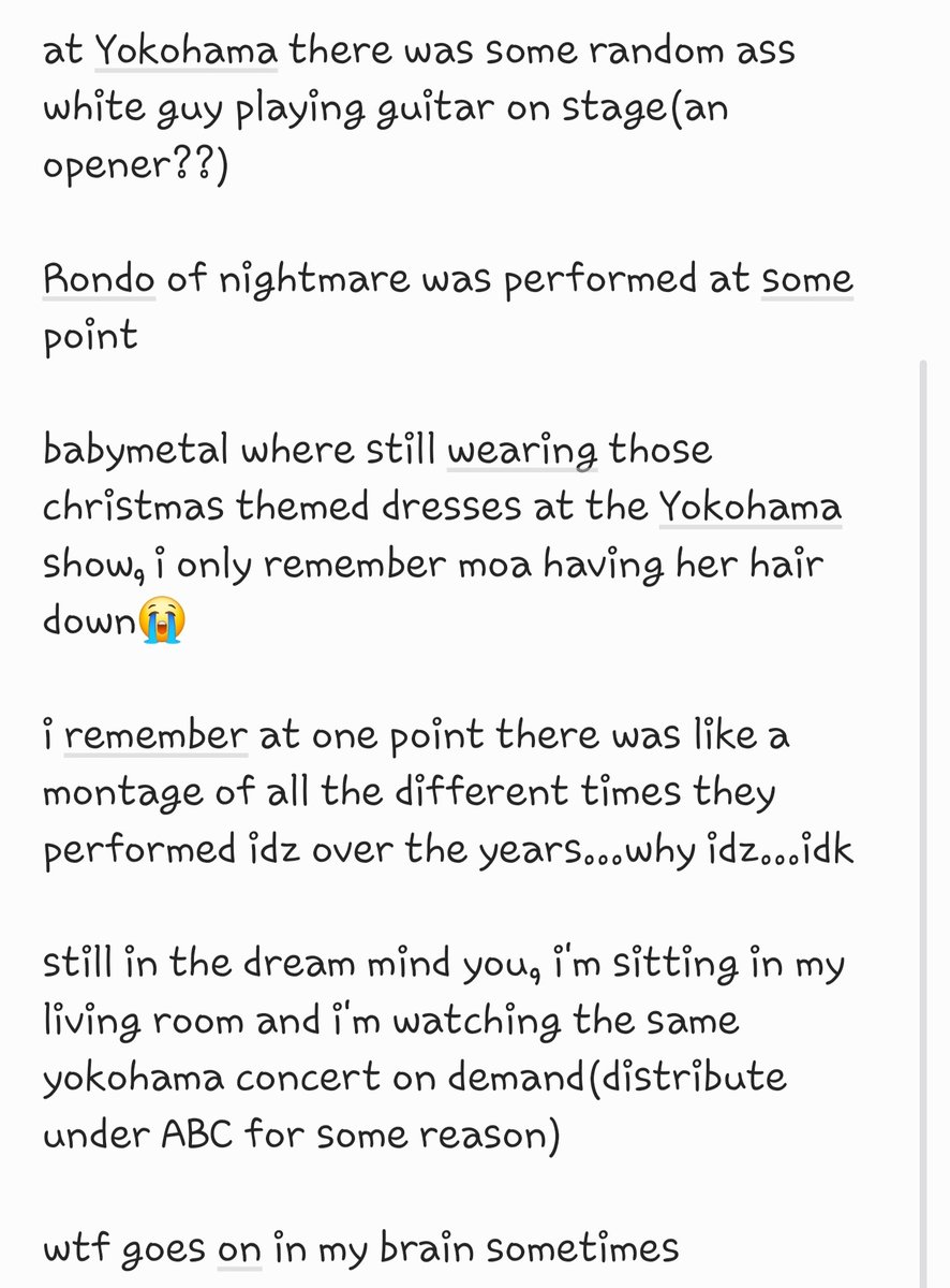 babbimetal's tweet photo. strange ass babymetal dream (which is why you don't watch the intuit dome stream until 1:30 in the morning and go to sleep almost directly after....you get this bullshit😭🤠) https://t.co/AlfMxaWx8W