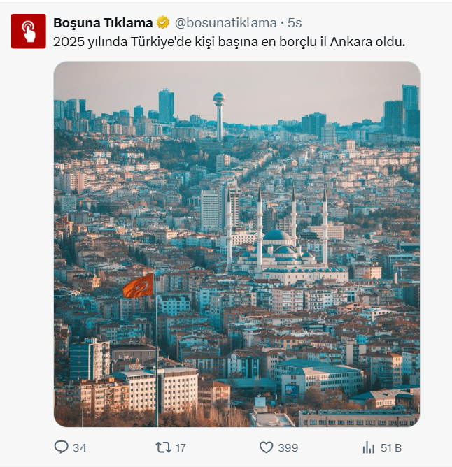 👉Ankara nüfusunun çoğunluğu memurlardan oluşması sonucu !!!
👉2025 yılında en borçlu il Ankara oldu.
👉Memur maaşı açlık sınırına dayanmışken yüksek kiralar ulaşım gıda derken nasıl borçlanmasın !!!!