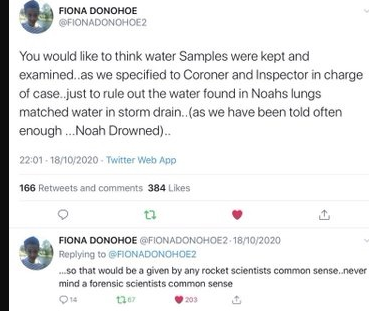 j_oconnor37's tweet photo. #JusticeForNoah 

The acute need to pinpoint location of death would have been obvious in Noah's case &amp; pathologist would normally in such case compare samples between lungs of deceased &amp; water body found in.

This not done in Noah's case?

Instead handprints used?

Unusual. https://t.co/Bjxu0eL3dA