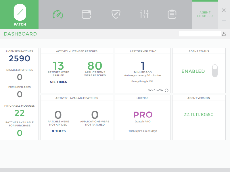 exceedsystem's tweet image. KVM上のWindows 10、マイクロソフトの更新が終了してから初めて起動したけどESUではなく0PATCH Proを契約(まずは30日トライアル)してみた。
へぇ〜早くも結構パッチが当たってるんだなぁ😲
プログラムを書き換えずにメモリ上でパッチを当てるというのが、また面白い。
#Windows10 #Update #0Patch