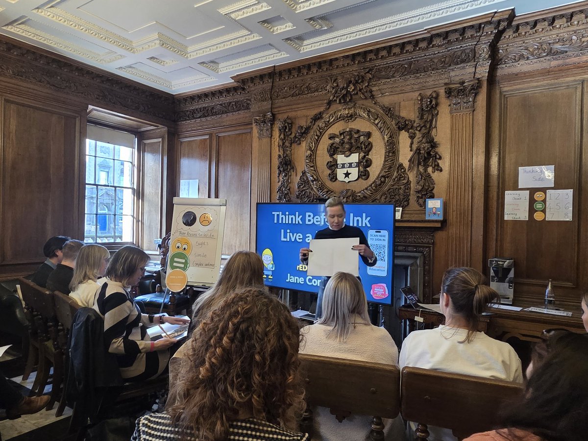 michellemackay1's tweet photo. 'Think Before Ink' with @janeconsidine was a highlight of my day at @researchEDScot1 yesterday. Jane’s infectious energy and pace have left me feeling inspired for my P6 writing lesson tomorrow! ✍️
Thank you, Jane, it was such a pleasure to meet 🙏
#rEDEdinburgh @KirstenOhagan https://t.co/ve0znwaw7p
