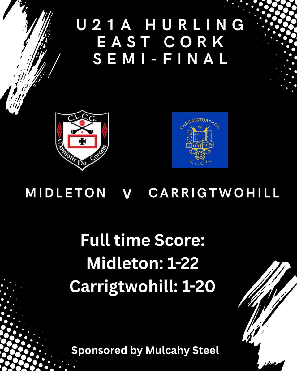 MidletonGaa's tweet image. East Cork U21 A Hurling Championship Semi Final. Fulltime score @Carrig2hillGAA @EastCorkGAA