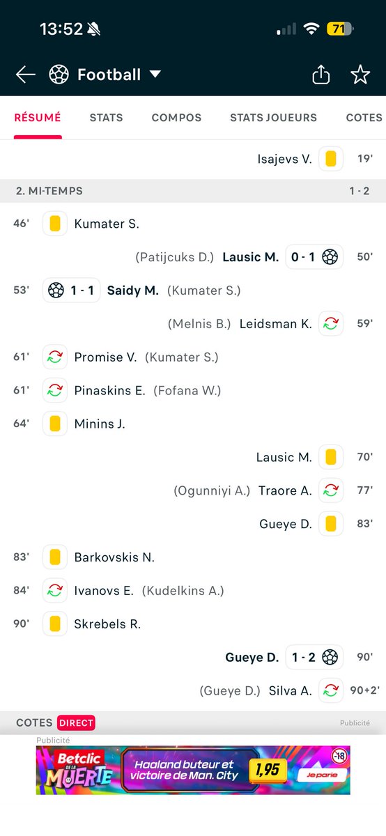 Bonjour <a href="/WinamaxSport/">Winamax Sport 🔞</a>  merci de rectifier svp Gueye a bien marquer à la 90