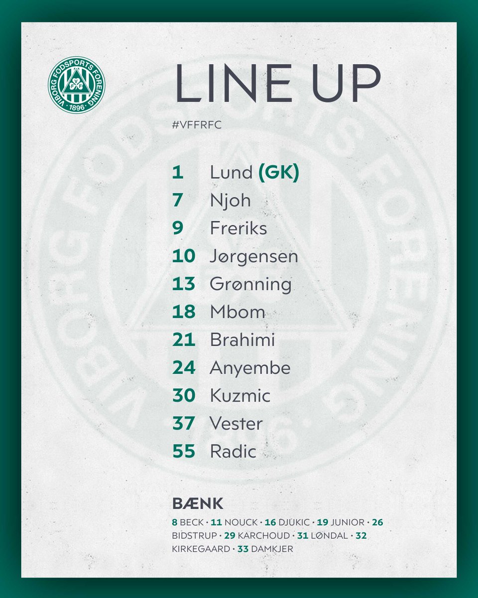 Superligaen's tweet photo. Startopstilling Viborg FF

#SLDK #VFFRFC #ditholdvoresliga https://t.co/eraf5xJrzW