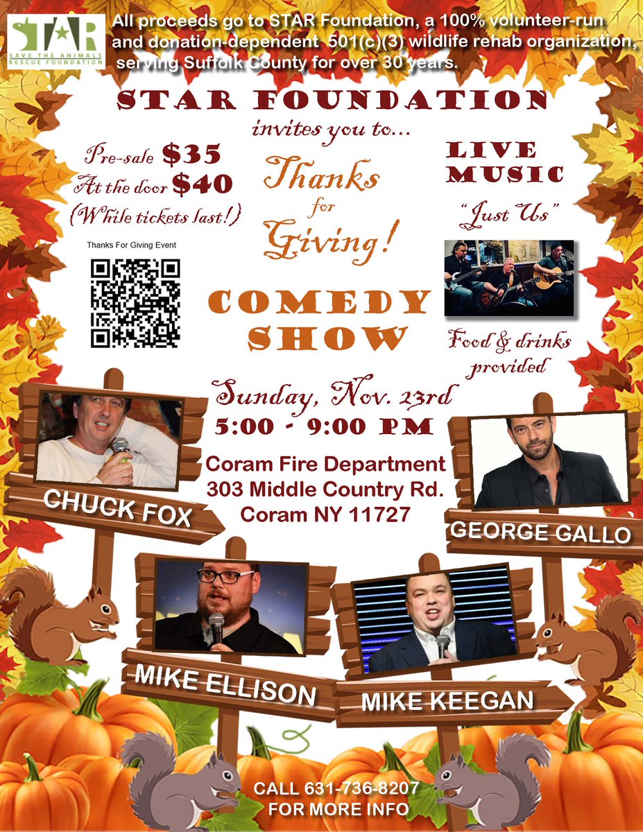 STAR_Fdn's tweet image. Please join us for a night of laughs and local food and drinks. Tickets limited. Scan QR code to purchase while available.