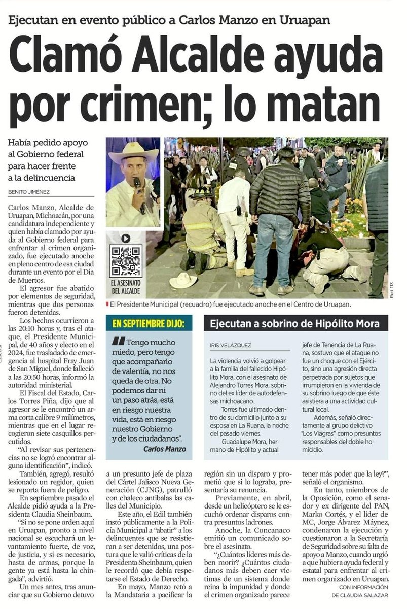 ¡ QPM !

Carlos Manzo pidió ayuda...
¡ y se la negaron !

Noroña pidió ayuda porque no tenía "privacidad" en su mansión...
¡ Y ENVIARON A LA GUARDIA NACIONAL !

Pero mañana, la única víctima será: 
Claudia Sheinbaum

Y lo mismo de siempre:

- "Es algo muy lamentable"

- "Ya se