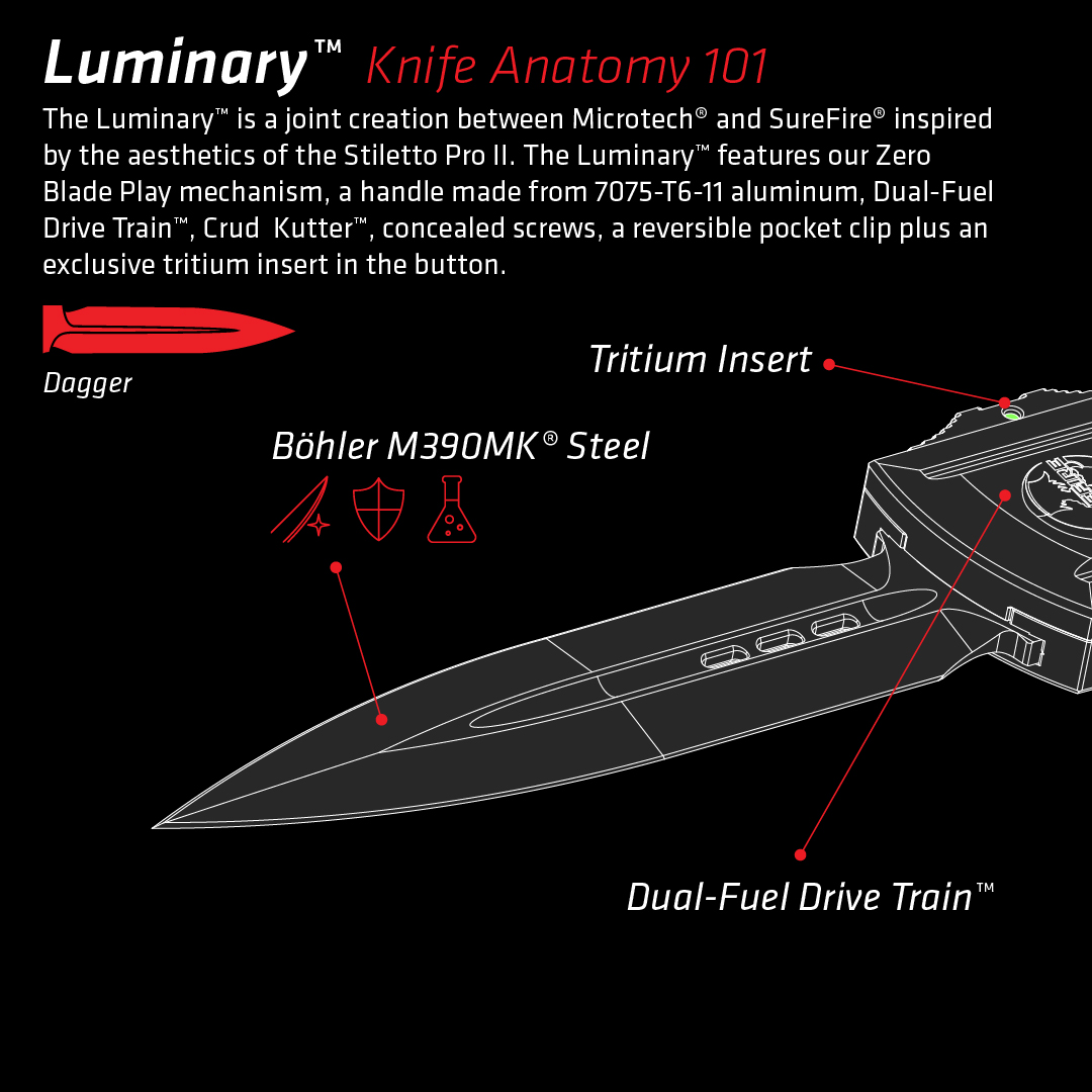 microtechknives's tweet image. Uncover the features that make the Luminary™ outstanding for everyday carry and collectible value—along with its unique patents.

#Luminary #MicrotechKnives #Surefire #StilettoPro #EDC #Collectors #ZBP