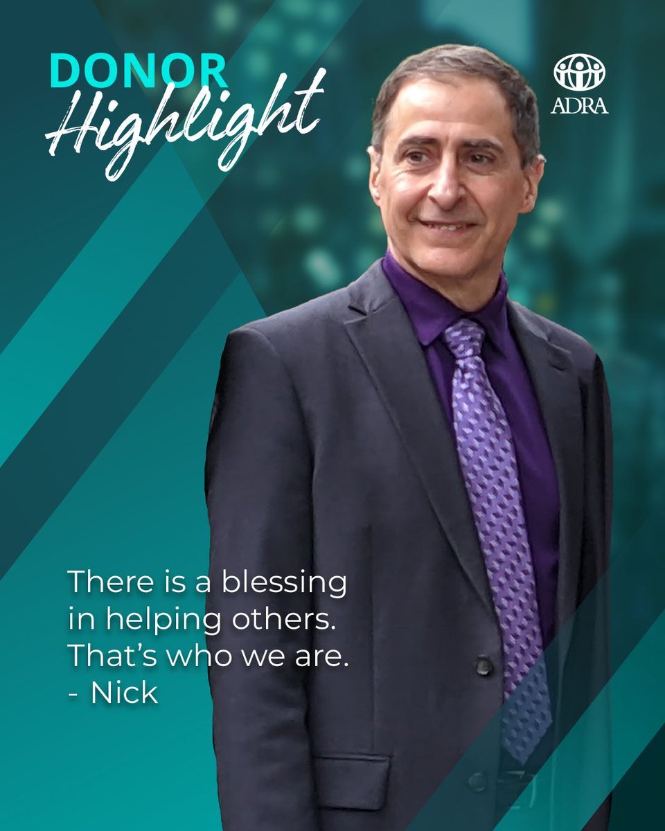adracanada's tweet image. “There is a blessing in helping others. That’s who we are.”

For 10+ years, Nick has supported ADRA monthly—living out Jesus’ words in Matthew 26:11. His faith and generosity help others live as God intended. 

#ADRACanada #FaithInAction #ServeHumanity #GiveHope #DonorSpotlight