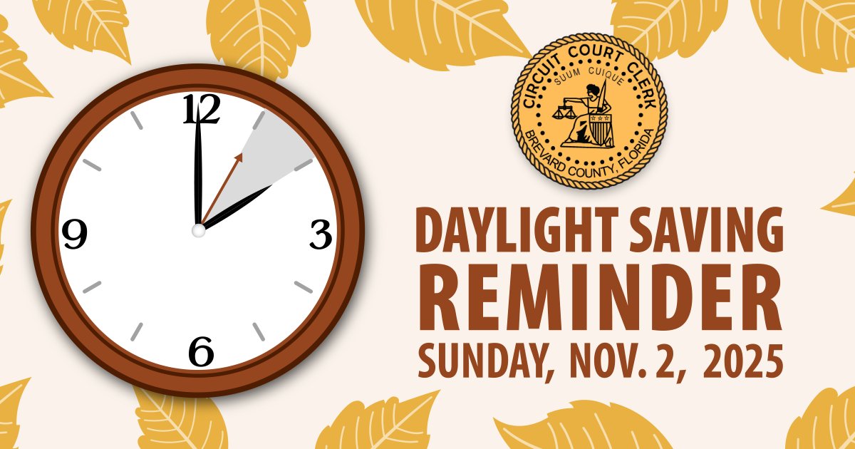 Daylight Saving Time ends today!  We hope you enjoy your extra hour. 

No matter the time, many Clerk services are available to you, 24/7.

Contact Brevard Clerk of Court &amp; Comptroller to see what services are offered.

#FLClerks