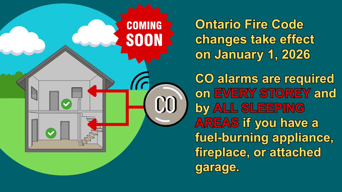 🏠New carbon monoxide (CO) alarm laws are coming!

📆Starting Jan. 1, 2026, homes with fuel-burning appliances, fireplaces, or attached garages must have a carbon monoxide alarm on every floor - not just near bedrooms. 

Protect your family, stay safe.👨‍👩‍👧‍👦
#COAwarenessWeek2025