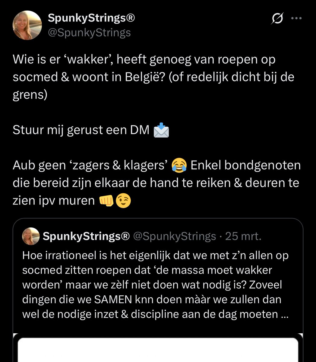 SpunkyStrings's tweet image. De meesten begrijpen de invulling van ‘her-focus’ niet. Het betekent ipv focussen op h controledomein v de ander, focussen op ons EIGEN controledomein en dáár actie nemen. Niet op socmed roepen wat we niet willen maar ons gedrag veranderen in de richting van hetgeen we wél willen