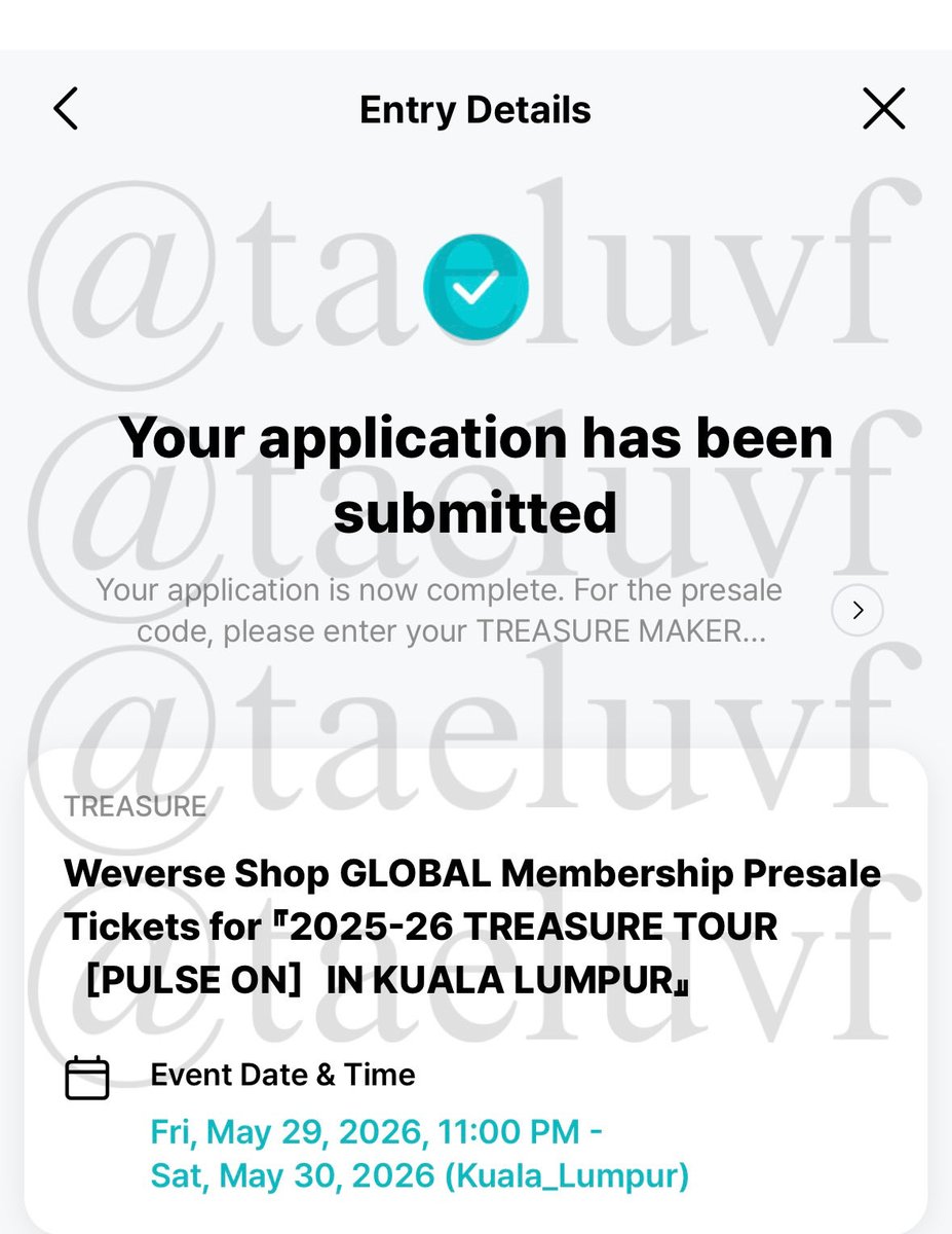 taeluvf's tweet photo. WTR membership Weverse presale code for 2026 Treasure “Pulse On” Tour in Kuala Lumpur 

- nak jual untuk 1 person only 
(boleh guna untuk 4 tickets)

harga kita boleh bincang ;)

#TREASURE #트레저 #PULSE_ON #TOUR #ASIA #KualaLumpur #YG
#TREASUREinKL #PULSE_ON_IN_KL https://t.co/V9MDrJXkan