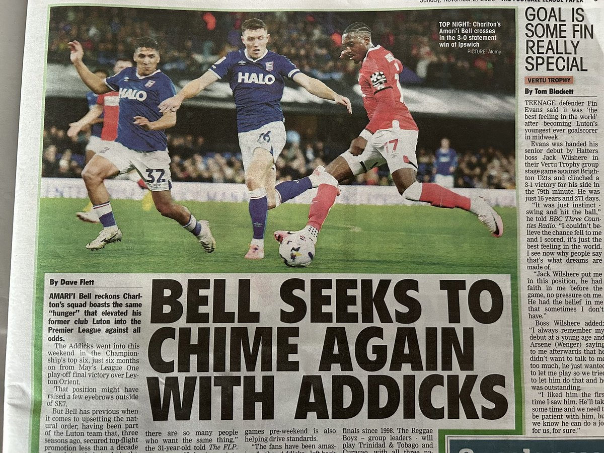 daveflettpress's tweet image. One for @CAFCofficial fans. I spoke to Amari’i Bell about how he feels the Addicks squad boasts the same ‘hunger’ as that which elevated his old club Luton into the Premier League against all odds. Full story in @TheLeaguePaper - in shops now and great value for £2.20. #cafc