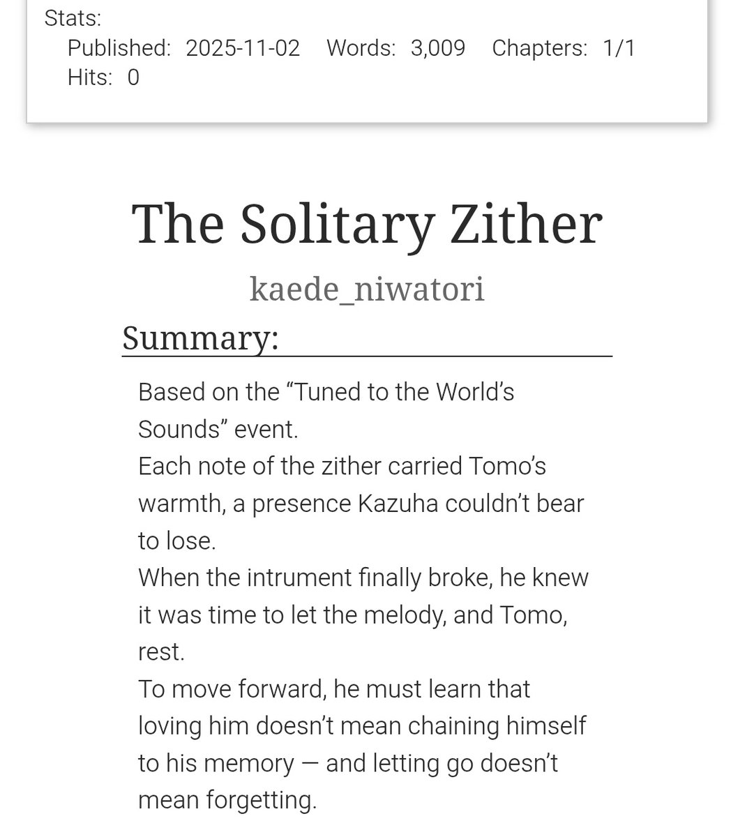 akabeko_bey's tweet photo. Day 6: "We Will Meet Again, No Matter How Far Along the Road." 

https://t.co/1uWOgZUtMM

A more bittersweet one. 🎶 ❤️‍🩹 Based on the event with the floral zither. 

#tomozuhaweek2025
#tomozuha https://t.co/u8UOyzYXpq