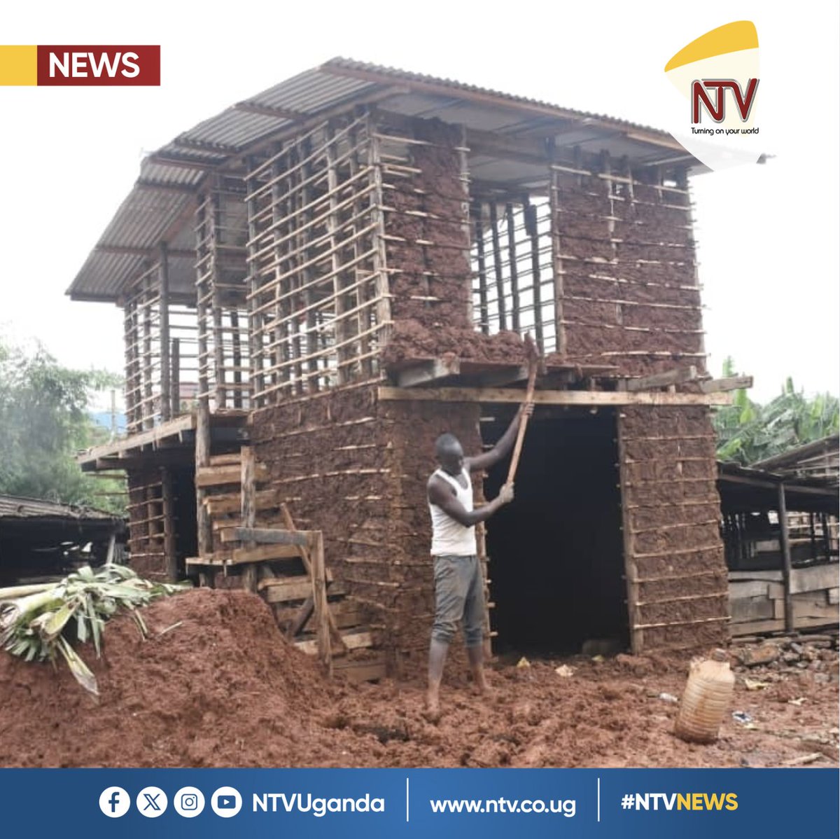 29-year-old Ben Ongaria, a graduate of Ogolai Technical Institute in  Amuria District, is constructing a four-room, double-storey mud and  wattle house along Kyambogo Road in Ntinda on Friday afternoon. 

He has invested in house rentals, with each room expected to rent for Shs.