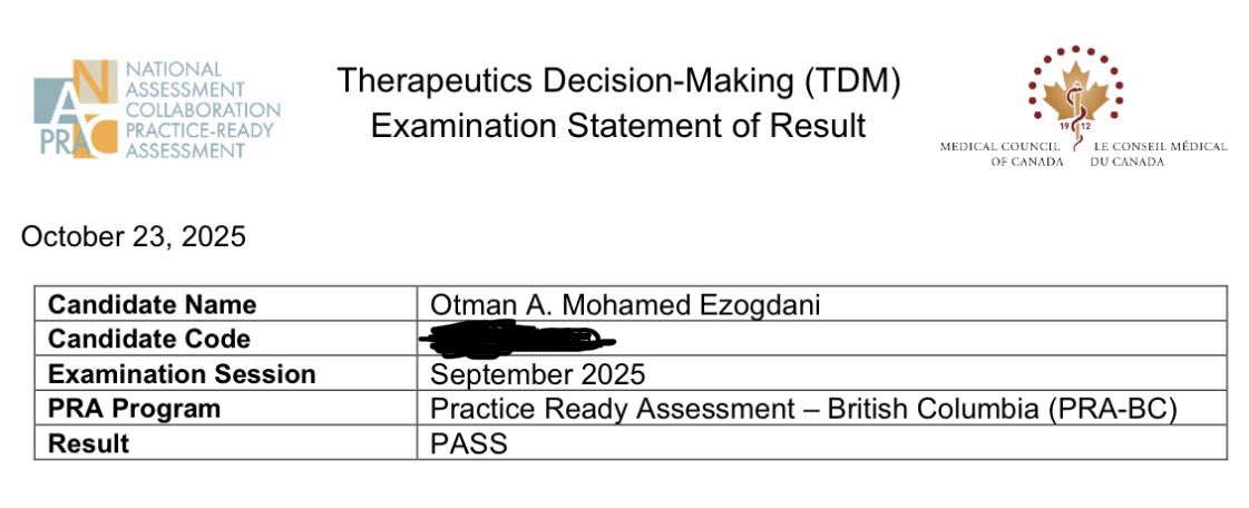 I am so proud and happy to PASS the TDM exam by #MCC Medical Council Of Canada 🥳
