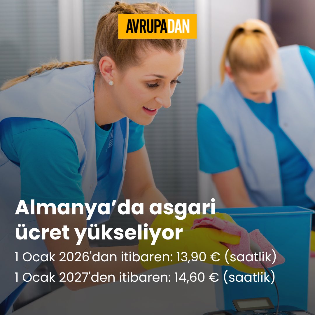 avrupadancom's tweet image. #Almanya’da yeni düzenlemeye göre asgari ücret 1 Ocak 2026’dan itibaren 13,90 avroya , 1 Ocak 2027’den itibaren ise 14,60 avroya  yükselecek.