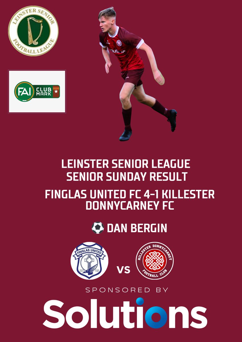 FT Result ⚽️ <a href="/LSLLeague/">Leinster Senior League</a> 
<a href="/FinglasSeniors/">Finglas United Seniors</a> 4-1 Killester Donnycarney Fc
⚽️ Dan Bergin
Very disappointing game where the goals we gave away cost us. Best of luck to Finglas for the rest of the season 👏 #KDFC #lsllivescore
