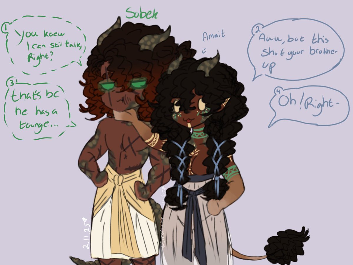 ImraMirmir's tweet image. A lil lazy Phone doodle of Ammit and Sobek! I love Ammit desing sm. They&apos;re so silly and definitely have a older sibling/younger Sibling dynamic lol

#Sobek #Ammit #doodles