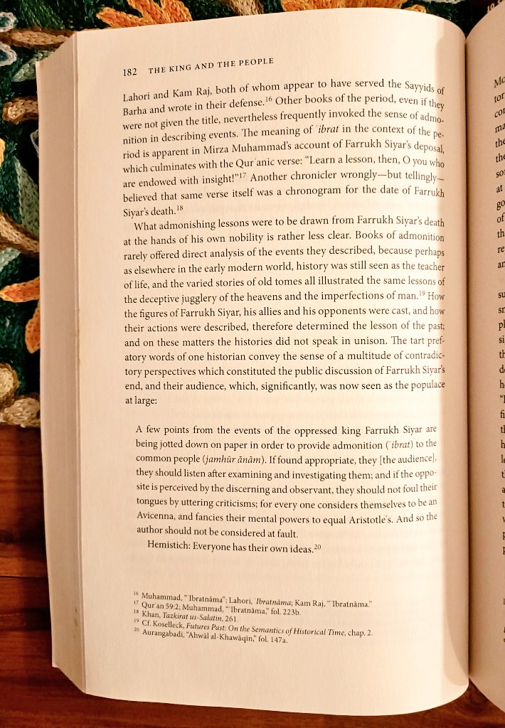 On the concept of 'ibrat or admonition, which occurs in Persian &amp; Urdu poetry. Explained here in the context of the situation of 18th century Delhi. From Abhishek Kaicker's excellent book 'The King and the People : Sovereignty and Popular Politics in Mughal Delhi' <a href="/zurtalab/">Kaicker.bsky.social</a>