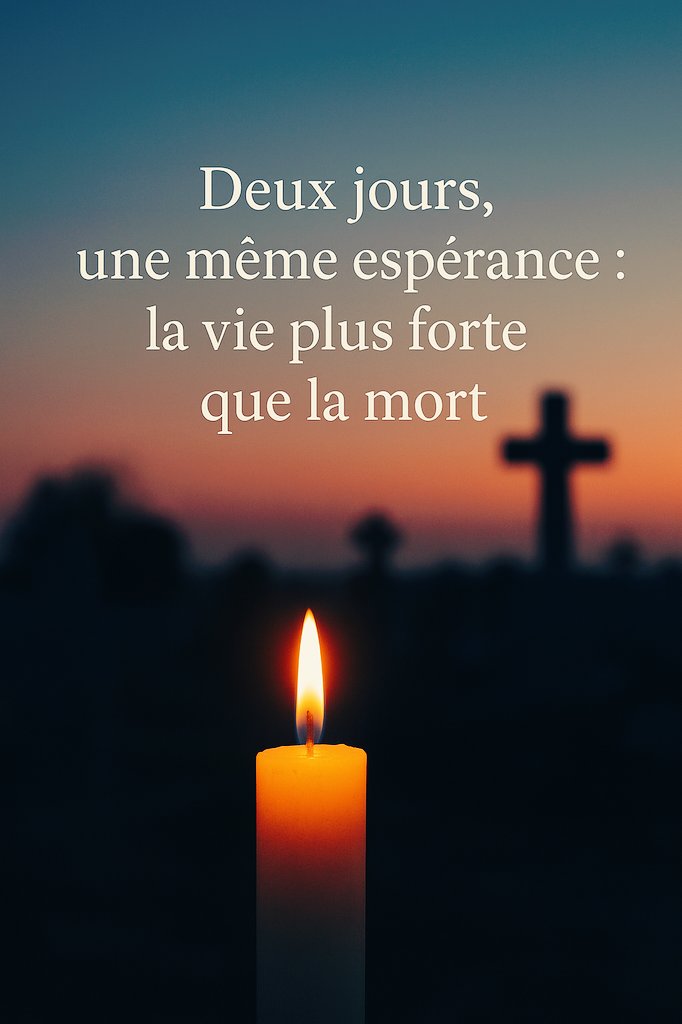 #1erNovembre, Toussaint 🌟
#2Novembre, Fête des morts 💐
Deux jours, une même espérance : #LaVie plus forte que la mort.
#Toussaint #FeteDesMorts #Espérance