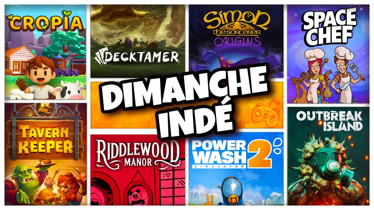 🌞 Ce Dimanche Indé on a un très joli programme :

🌱 Cropia
👾 Decktamer
🧙 Simon the Sorcerer Origins
👨‍🍳 Space Chef
🍻 Tavern Keeper
👻 Riddlewood Manor
💧 PowerWash Simulator 2
🏝️ Outbreak Island

RDV à 16H sur Twitch pour découvrir ces chouettes #indiegames !