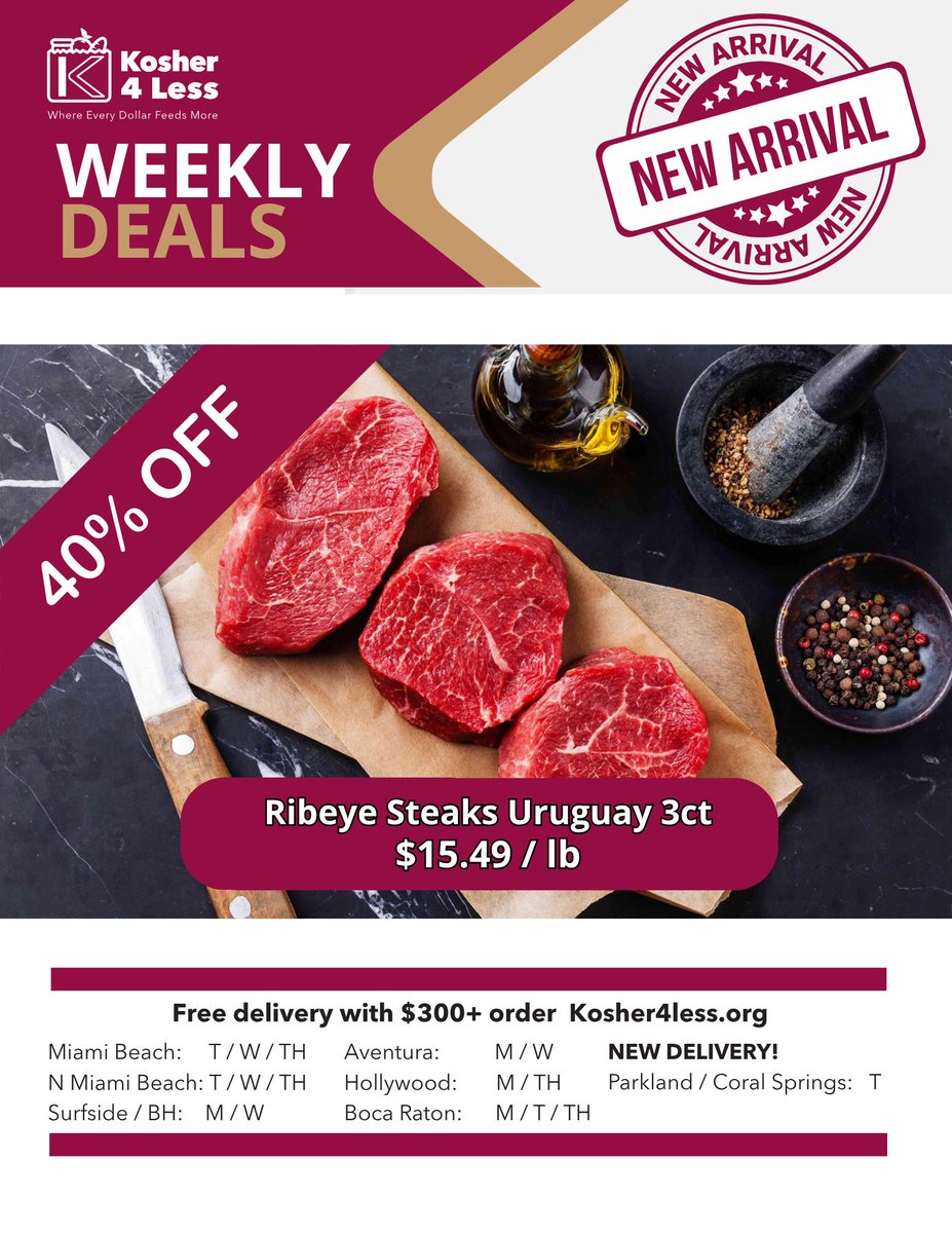 Kosher4Less's tweet image. 🔥 New at Kosher 4 Less: Butchered Ribeye Steaks — 3 Steaks, One Amazing Price!

Unbeatable quality. Unmatched value.
🥩 3 Steaks. One Price. All Flavor.
👉 Shop now at kosher4less.org

#Kosher4Less #Ribeye #KosherMeat #GrillTime #KosherDeals