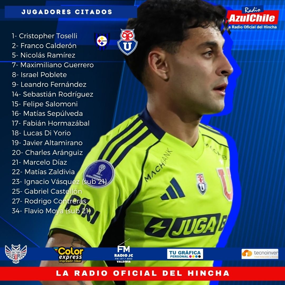 ¡LA CITACIÓN DE LOS AZULES!

Estos son los jugadores citados por el director técnico Gustavo Álvarez, para enfrentar a Huachipato FC, desde las 12:30hrs, en el marco de la vigesimosexta fecha de la Liga de Primera 2025.

Puedes seguir toda la actualidad de la Universidad de Chile